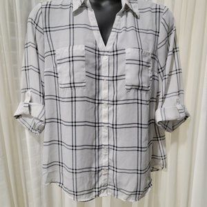 FORTUNE + IVY White and Black Plaid Christelle Button Down Blouse
